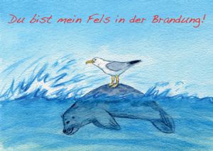 WUP Du bist mein Fels in der Brandung! / Möwe auf Robbe Postkarte