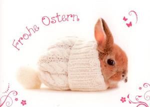 GWBI Frohe Ostern - Hase in Mütze - Osterwünsche Postkarte