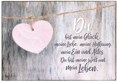 GWBI Du bist mein Leben / rosa Holzherz an Leine Classic Line Postkarte