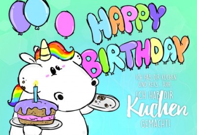 PUMMELEINHORN Happy Birthday Klappkarte mit Umschlag